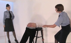 Corporal femdoms caning oldman sub together