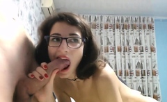 Skinny nerdy girl sucking his cock off Part3