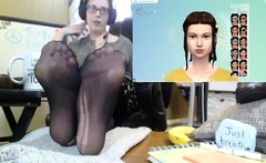 Gamer Girl's Black Tired Pantyhose Feet