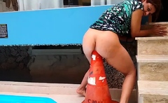 Blowing Out Her Ass On A Filthy Street Cone